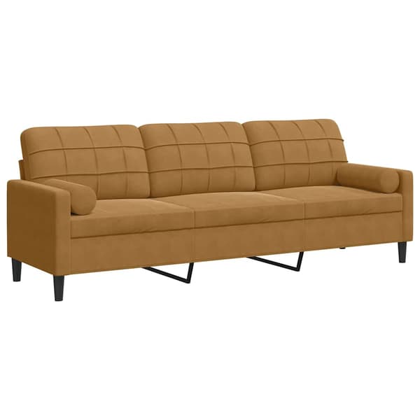 vidaXL 3-sitssoffa med kuddar, brun, 210 cm, sammet