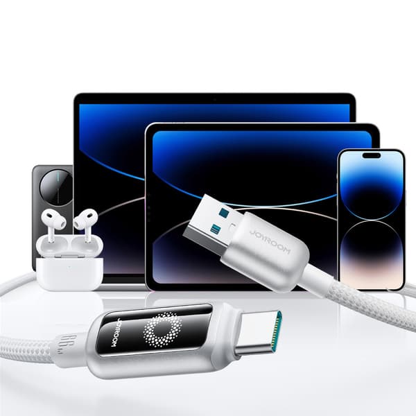 Flätad kabel USB-A - USB-C 66W 1,2m - vit