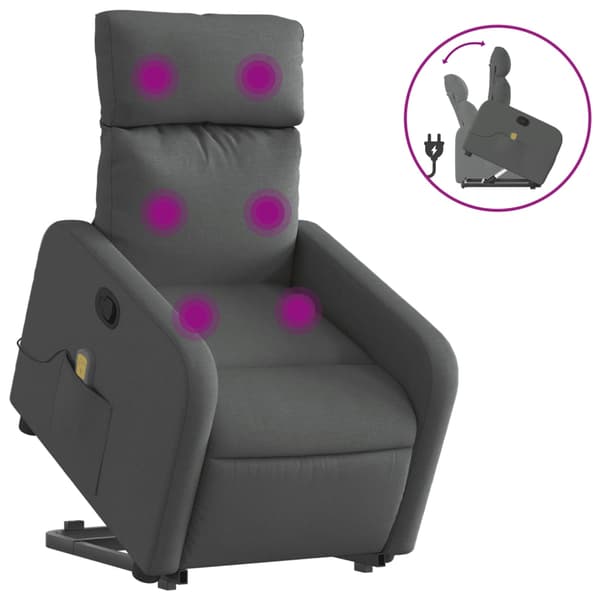 vidaXL Lyftbar massagefåtölj mörkgrå tyg
