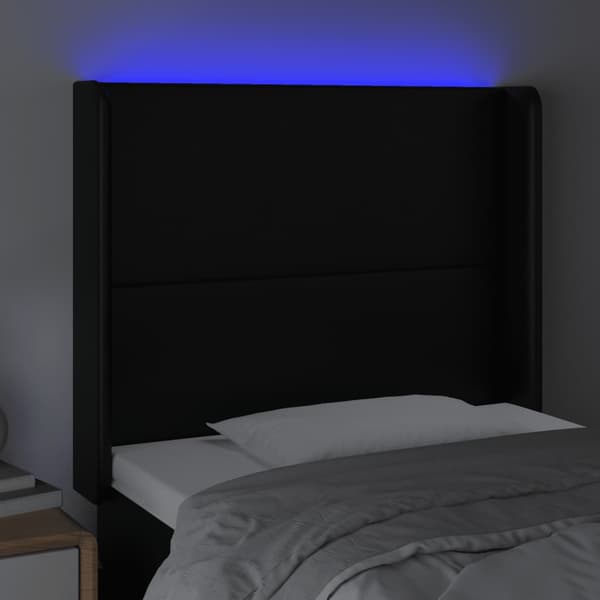 vidaXL LED sengegavl sort 93x16x118/128 cm kunstlæder