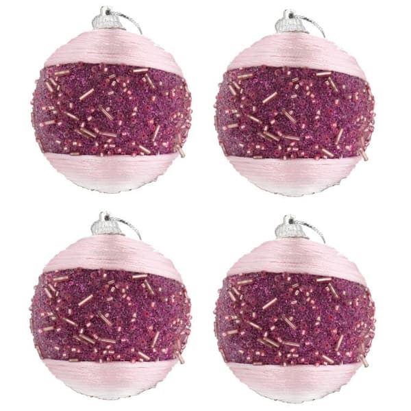 Sæt med 4 lyserøde styroporkugler med 6 cm perler til julepynt