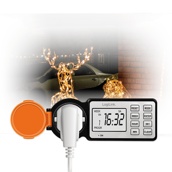 Programmør Ekstern timer LogiLink IP44 LCD 3600 W CEE 7/3 12 programmer