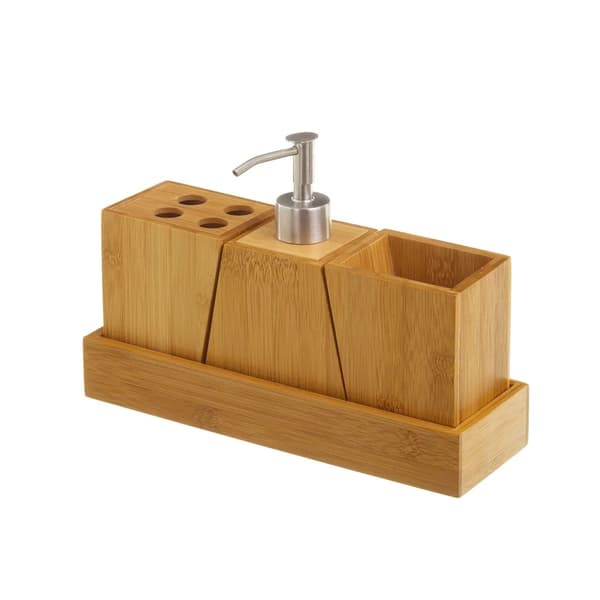 Badrumstillbehörsset i bambu, 4 delar.