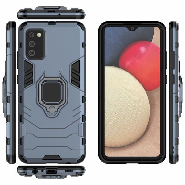 Samsung Galaxy A02S-skal, stativring, blå
