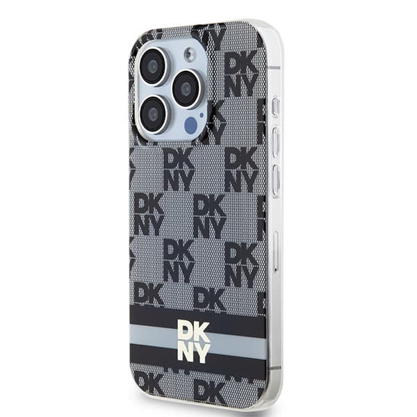 DKNY IML MagSafe-etui med ternet monogrammønster og trykte striber til iPhone 13 Pro / 13, sort