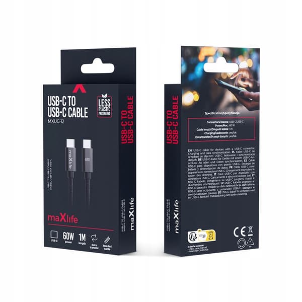 USB Type C - USB Type C -kaapeli 1,0 m 60W MEGA FAST STRONG musta NYLONJOHTO