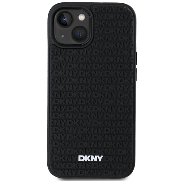 DKNY 3D Rubber Repeat Pattern-skal till iPhone 15 Plus, Svart