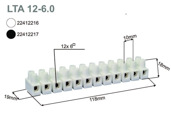 Klemrække, gevindskåret, termoplastisk, LTA 12-6.0, sort