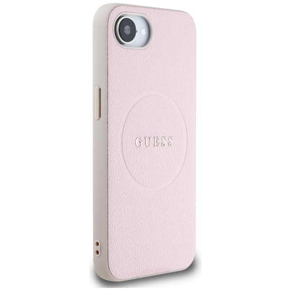 Guess Grained Ring MagSafe -kotelo iPhone 16e:lle, pinkki