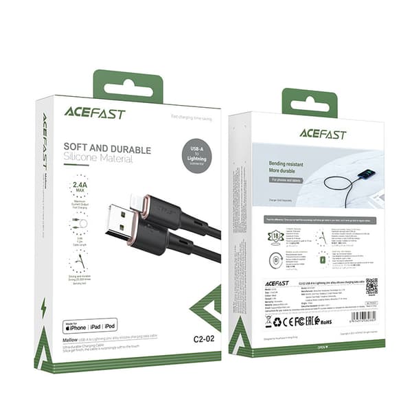 iPhone MFI USB - Lightning -kaapeli 2.4A 1.2m musta