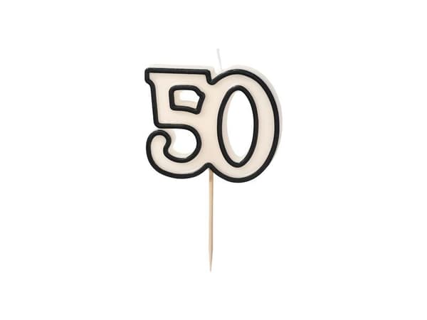 Fødselsdagslys 50 hvid og sort 5,5 cm