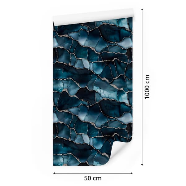 Blæktapet marineblå, blå, turkis og sort 50x1000 cm