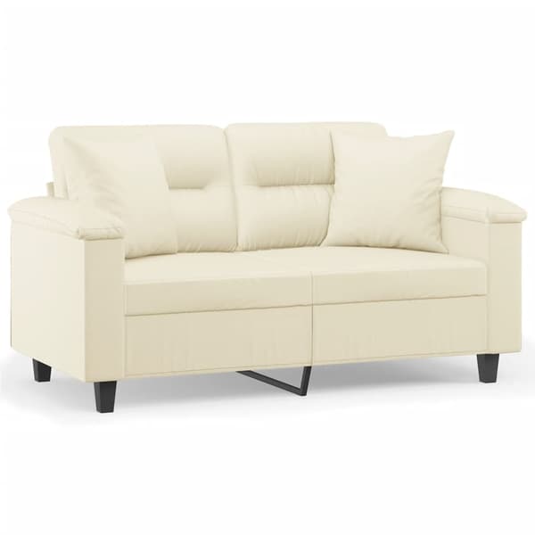 vidaXL 2-sitssoffa med kuddar, krämfärgad, 120 cm, konstläder