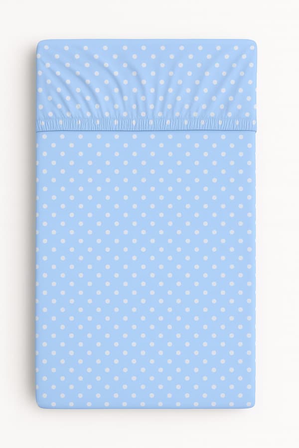 Bomuldslagner til tremmeseng 120x60 cm - prikker på blå