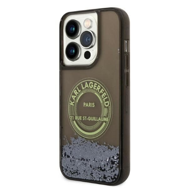 Karl Lagerfeld Liquid Glitter RSG-cover til iPhone 14 Pro, sort