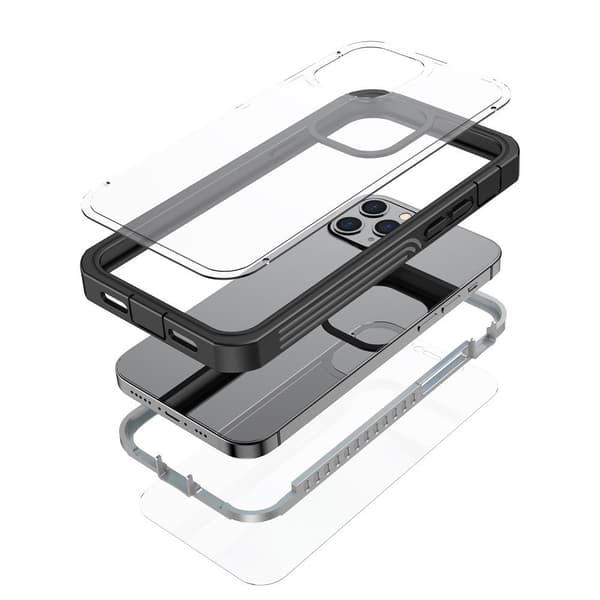 Etui til iPhone 12/12 Pro, stødsikker, med folie, sort