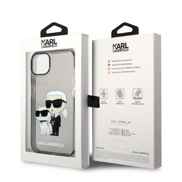 Karl Lagerfeld Liquid Glitter Karl&Choupette-etui til iPhone 14 Plus, sort