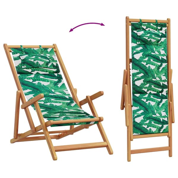 vidaXL foldbar strandstol, bladmønster, eukalyptus og stof