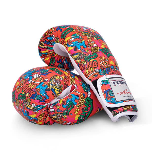 Top King X Puck Muay Thai Boksehandsker Røde 14OZ