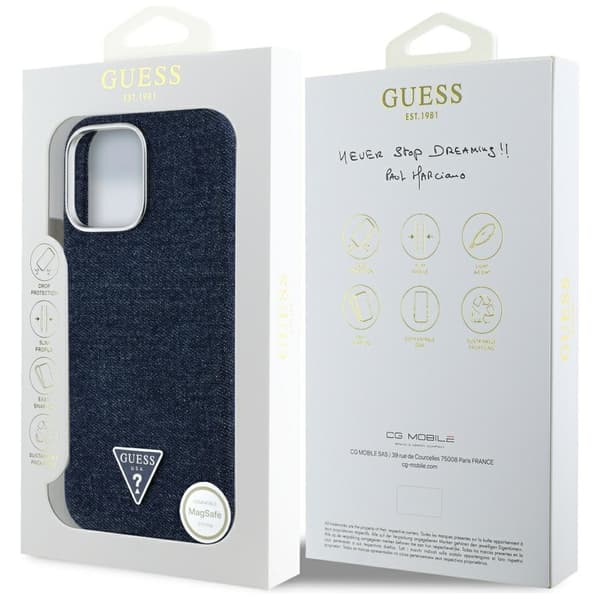 Guess Denim Triangle Logo MagSafe-etui til iPhone 16 Pro Blå