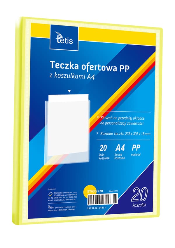 PP-esittelykansio, 20 taskua, A4, keltainen