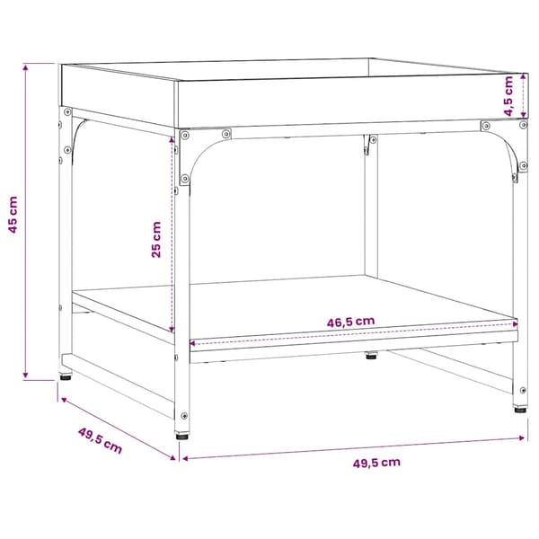 vidaXL sofabord brunt egetræ 49,5x49,5x45 cm