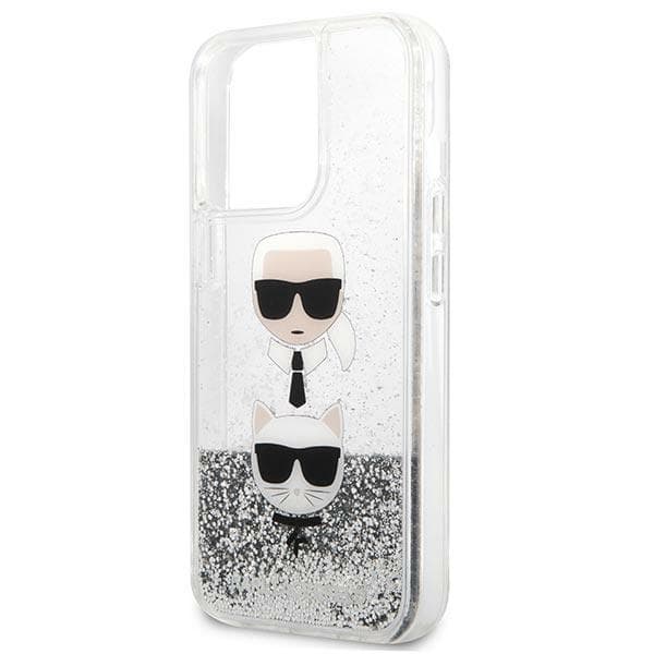 Karl Lagerfeld Liquid Glitter Karl&Choupette-etui til iPhone 13 Pro Max, sølv