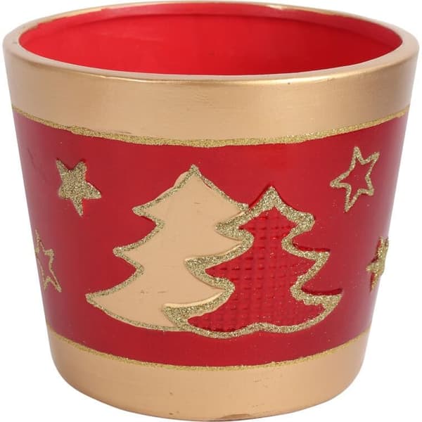 Julkeramiköverdrag, rött, 2 julgranar, 15 cm II