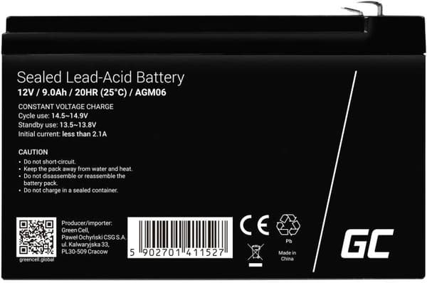 Greencell AGM 12V 9Ah akku