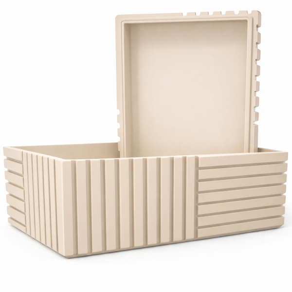 Beige rillet organizer-boks med låg til småting til kontoret