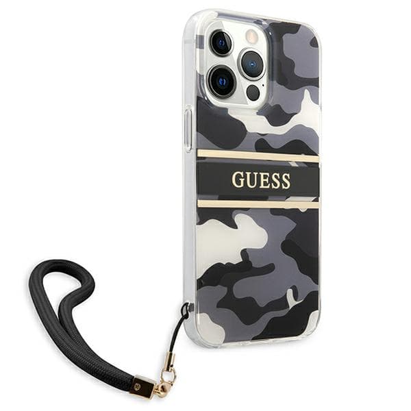 Guess Camo Strap Collection -kotelo iPhone 13 Pro Maxille, musta