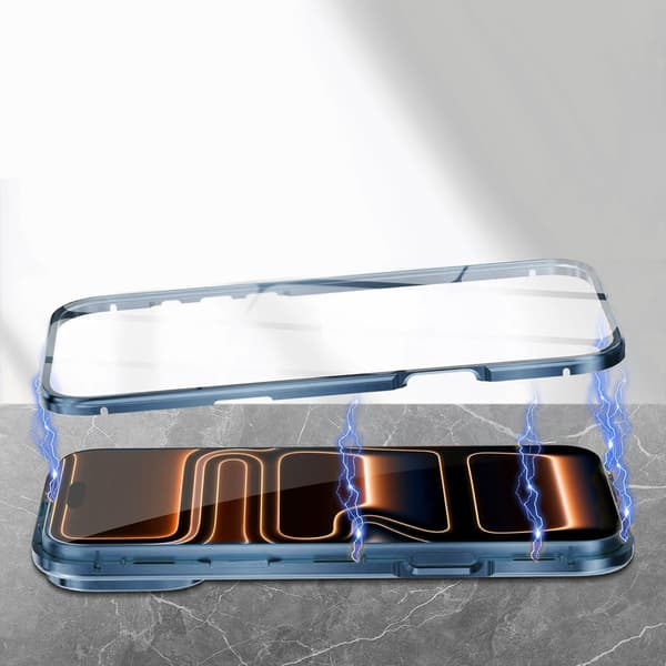 iPhone 17 Pro cover, magnetisk dobbeltglas, til MagSafe, blå