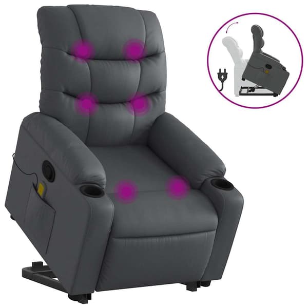 vidaXL Lyftbar massagefåtölj, grå, konstläder