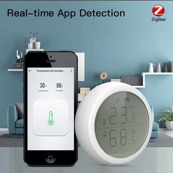 Rund display Temperatur- och fuktighetssensor ZIGBEE LCD (referensgateway)
