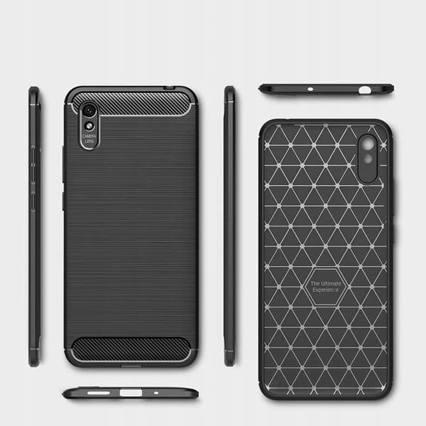 ETUI TIL XIAOMI REDMI 9A / 9AT / 9i ARMOR CARBON ETUI SORT + GLAS