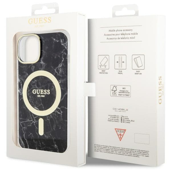 Guess Golden Marble MagSafe-etui til iPhone 14, sort