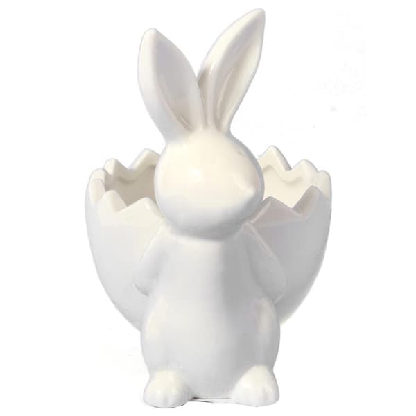 Vit Keramik Påskhare Figur 14cm