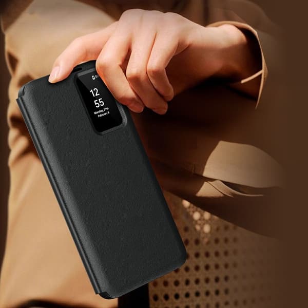 Samsung Galaxy S25 Edge Smart View-cover med kortholder, sort
