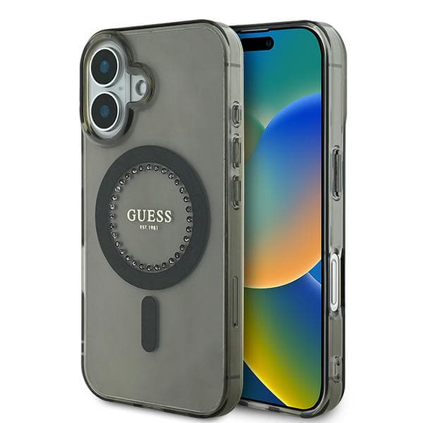 Guess IML Rhinestones MagSafe-etui til iPhone 16 Plus, sort