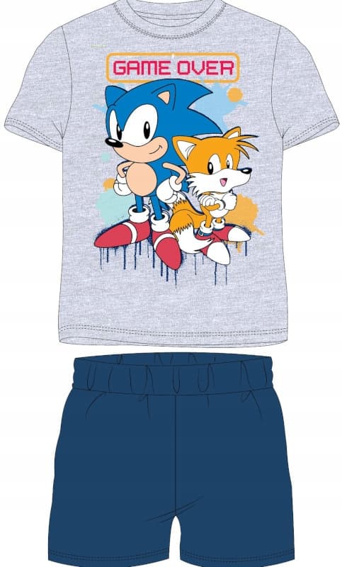 Sonic kortærmet drengepyjamas shorts grå 122
