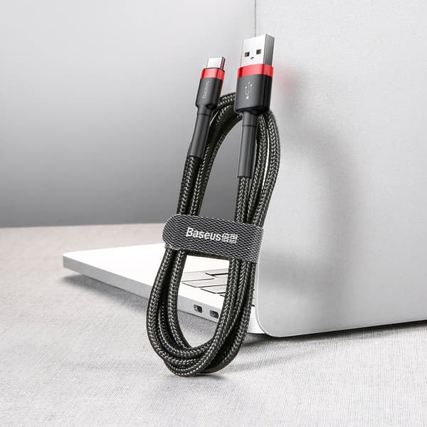 Holdbart, fleksibelt kabel USB-C QC3.0 2A 2M sort og rød