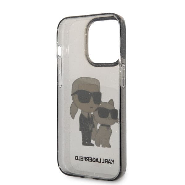 Karl Lagerfeld Liquid Glitter Karl&Choupette-etui til iPhone 14 Pro Max, sort
