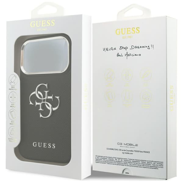 Guess Grained Big 4G Classic Logo cover til iPhone 17 Pro, sort