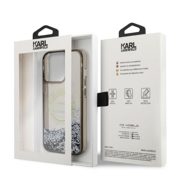 Karl Lagerfeld Liquid Glitter RSG-cover til iPhone 14 Pro Max, sort