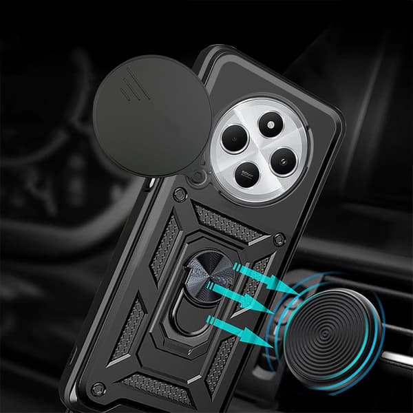 Etui til Xiaomi Redmi 14C Defender Slide RING BACKPAKKE + Hærdet glas