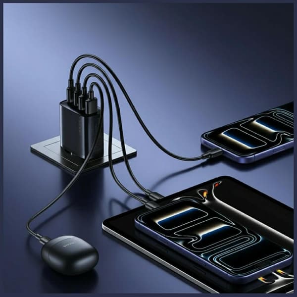 USAMS T70 40W Väggladdare 2xUSB-A/2xUSB-C Svart