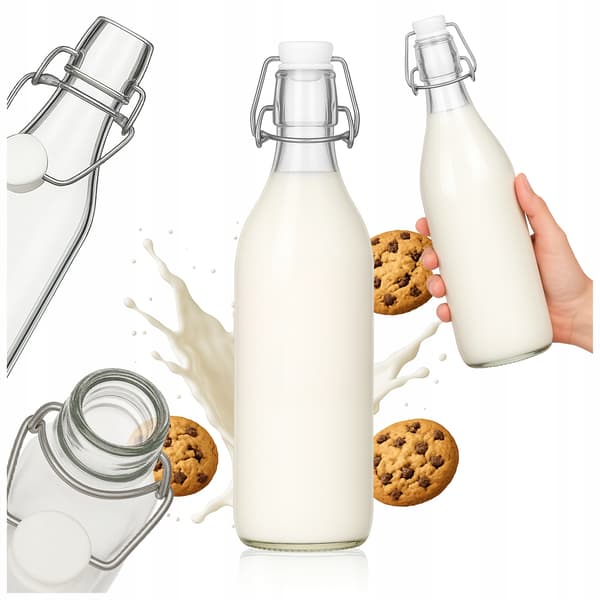 Pyöreä pullo klipsillä - 1000 ml maidolle
