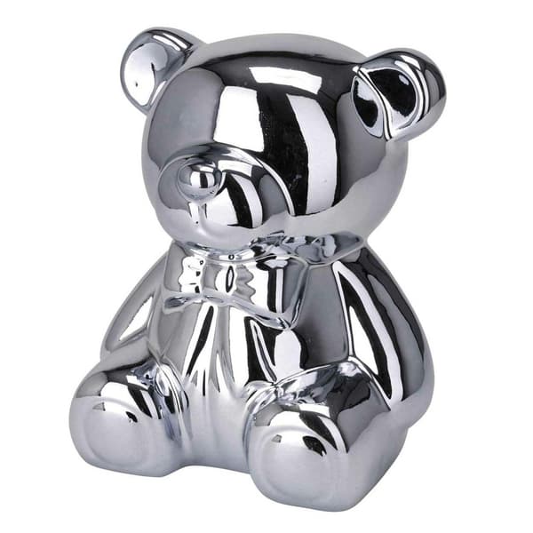 Keramisk bamse sparegris, sølv