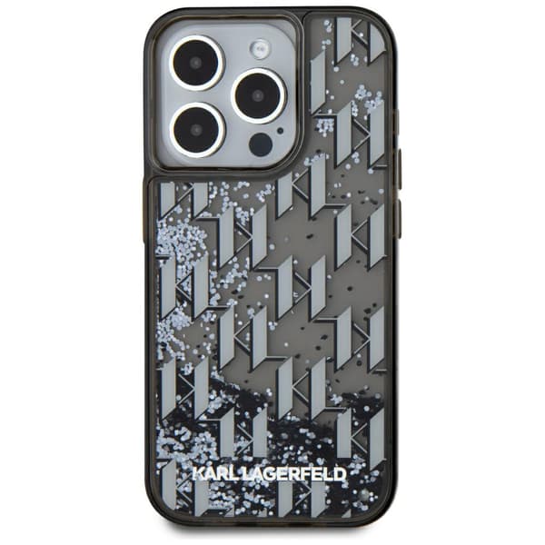Karl Lagerfeld Liquide Glitter Monogram Gradient Cover til iPhone 15 Pro Max Sort