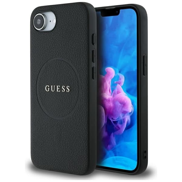 Guess Grained Ring MagSafe-etui til iPhone 16e / 17e, sort